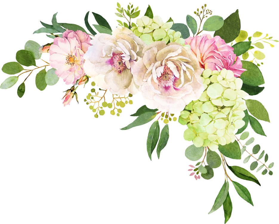 Wedding Bouquet. Peony, Hydrangea and Rose Flowers Watercolor Il